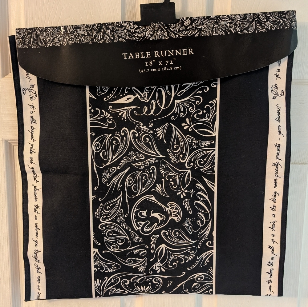 DISNEY BEAUTY AND THE BEAST BE OUR GUEST CHALKBOARD 18 X 72 TABLE RUNNER NWT